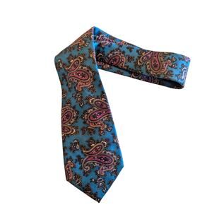 Savile Row Silk Tie Blue Paisley Pattern Imported Fabric Sewn in USA Classic
